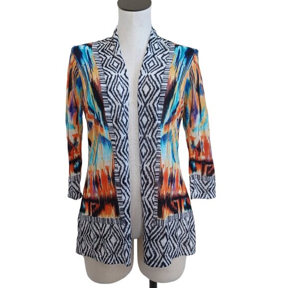 Chicos Cardigan Multi Color Aztec Open Front Animal Print Womens Medium - Picture 1 of 15